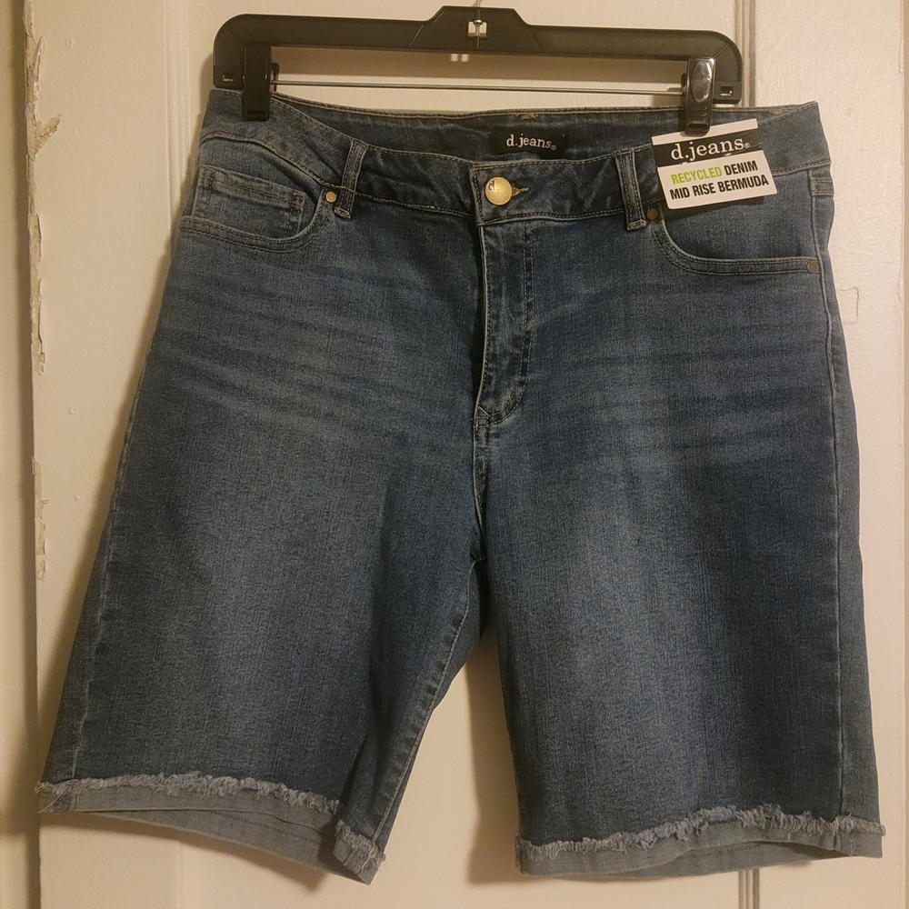 Women's Mid Rise Blue Denim Bermuda Jeans Shorts